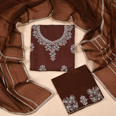 Organza Brown Unstitched Suit